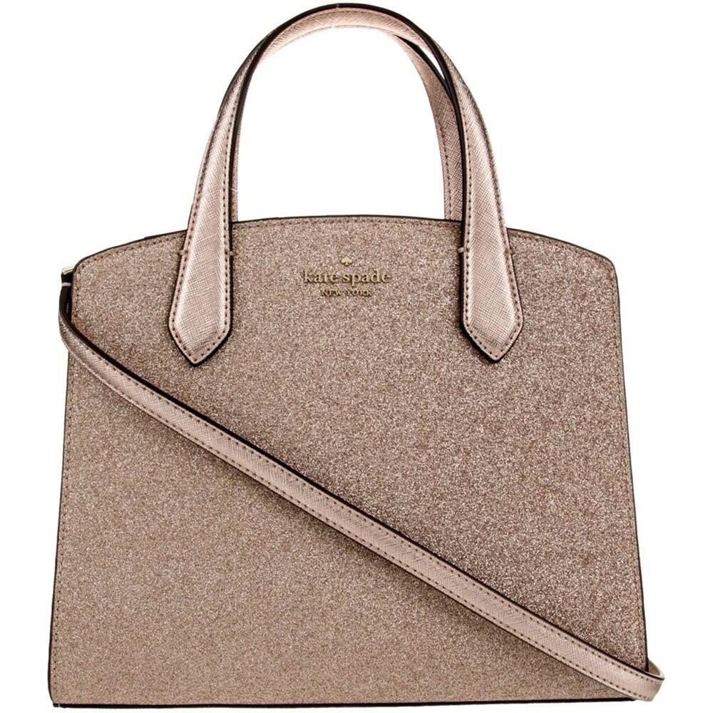 Kate Spade New York Tinsel Glitter Fabric Satchel Crossbody Purse, Rose Gold
